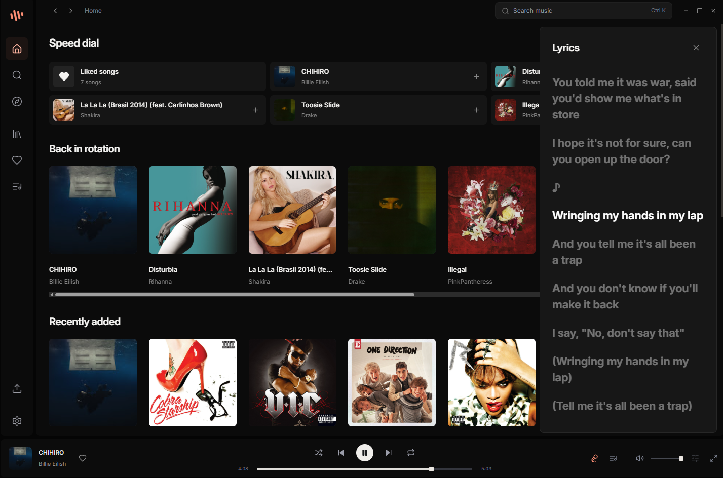TUNED lyrics panel